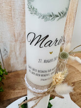 Charger l&#39;image dans la galerie, Kommunionkerze &quot;Marina&quot; Eukalyptusfisch Spruch - personalisiert
