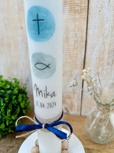 Load image into Gallery viewer, Communion candle &quot;Sönke&quot; Christian symbols - personalised
