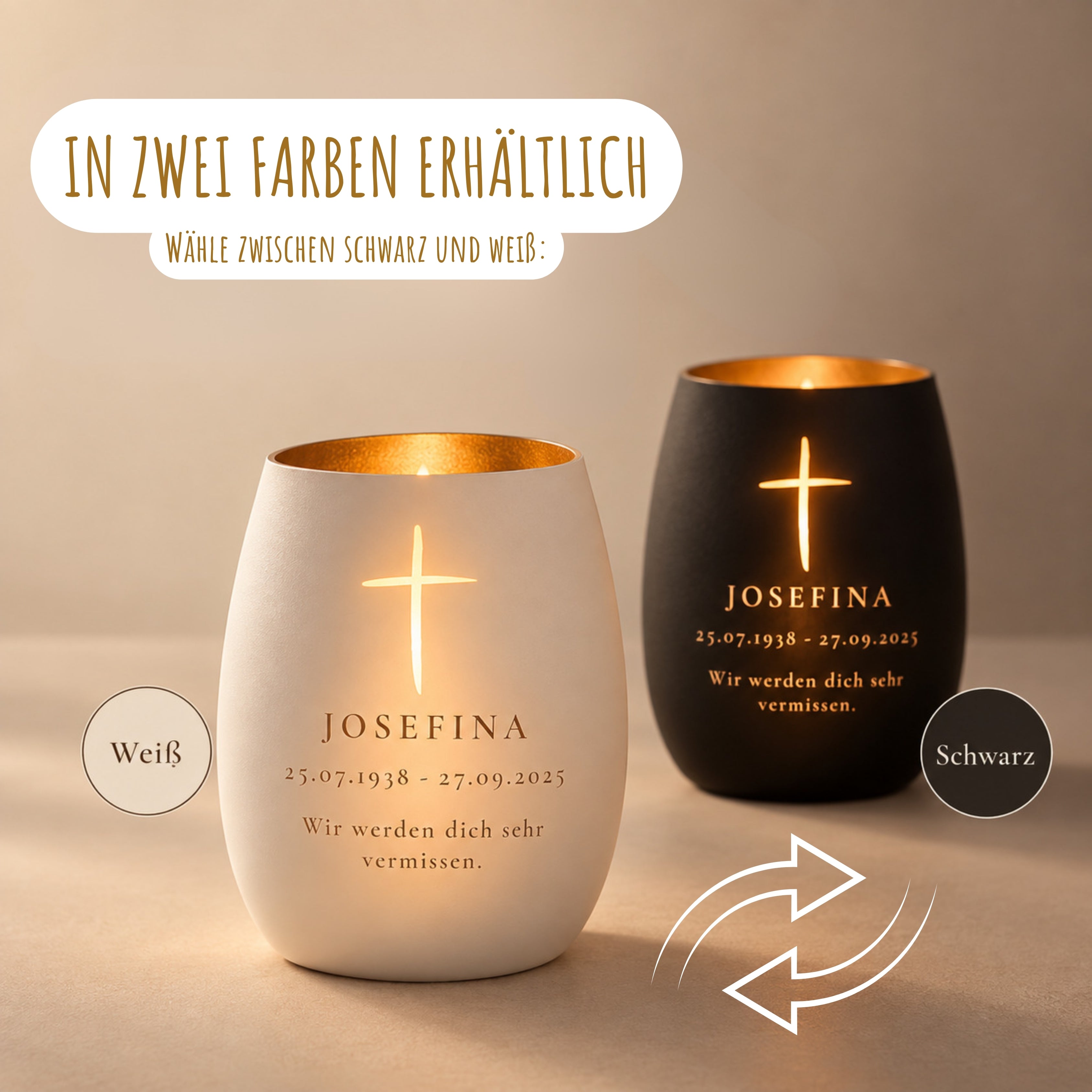 Trauerlicht aus Glas mit Gravur Kreuz – Ansicht 5