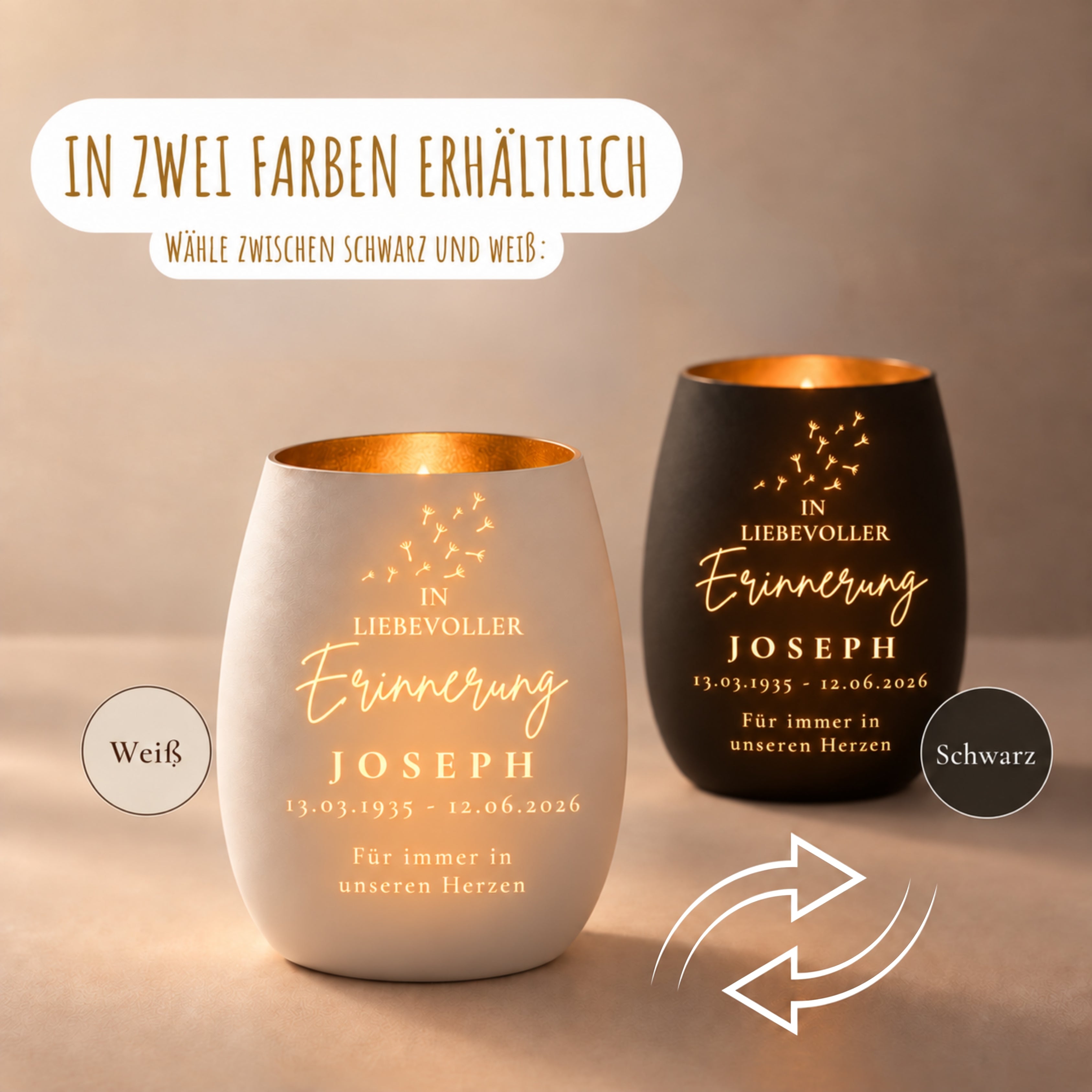 Trauerlicht aus Glas mit Gravur In liebevoller Erinnerung – Ansicht 5