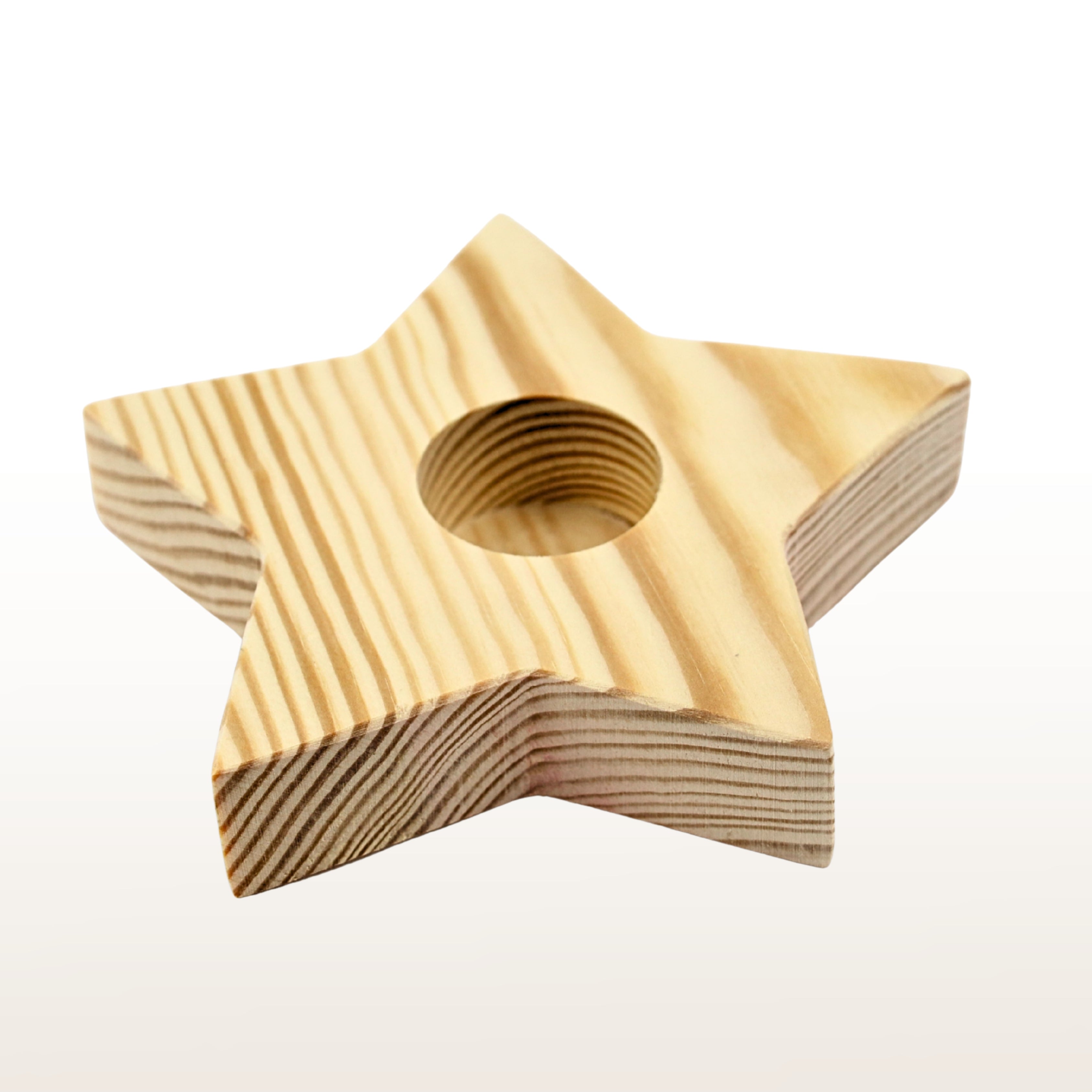 Kerzenuntersetzer aus Holz Kiefer -  4 cm Durchmesser Ständer für Taufkerze, Kommunionkerze