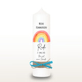 Kommunionkerze Regenbogen grau für Jungen – personalisiert