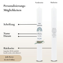 Load image into Gallery viewer, Kommunionkerze Eukalyptus Regenbogen dunkelblau – Ansicht 3
