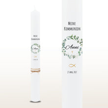 Lade das Bild in den Galerie-Viewer, Kommunionkerze &quot;Anni&quot; Eukalyptuskranz - personalisiert
