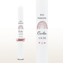 Lade das Bild in den Galerie-Viewer, Kommunionkerze &quot;Cecilia&quot; Eukalyptus Regenbogen - personalisiert
