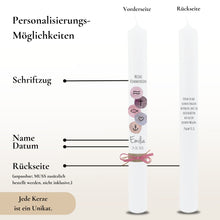 Lade das Bild in den Galerie-Viewer, Kommunionkerze &quot;Emilia&quot; christliche Symbole - personalisiert
