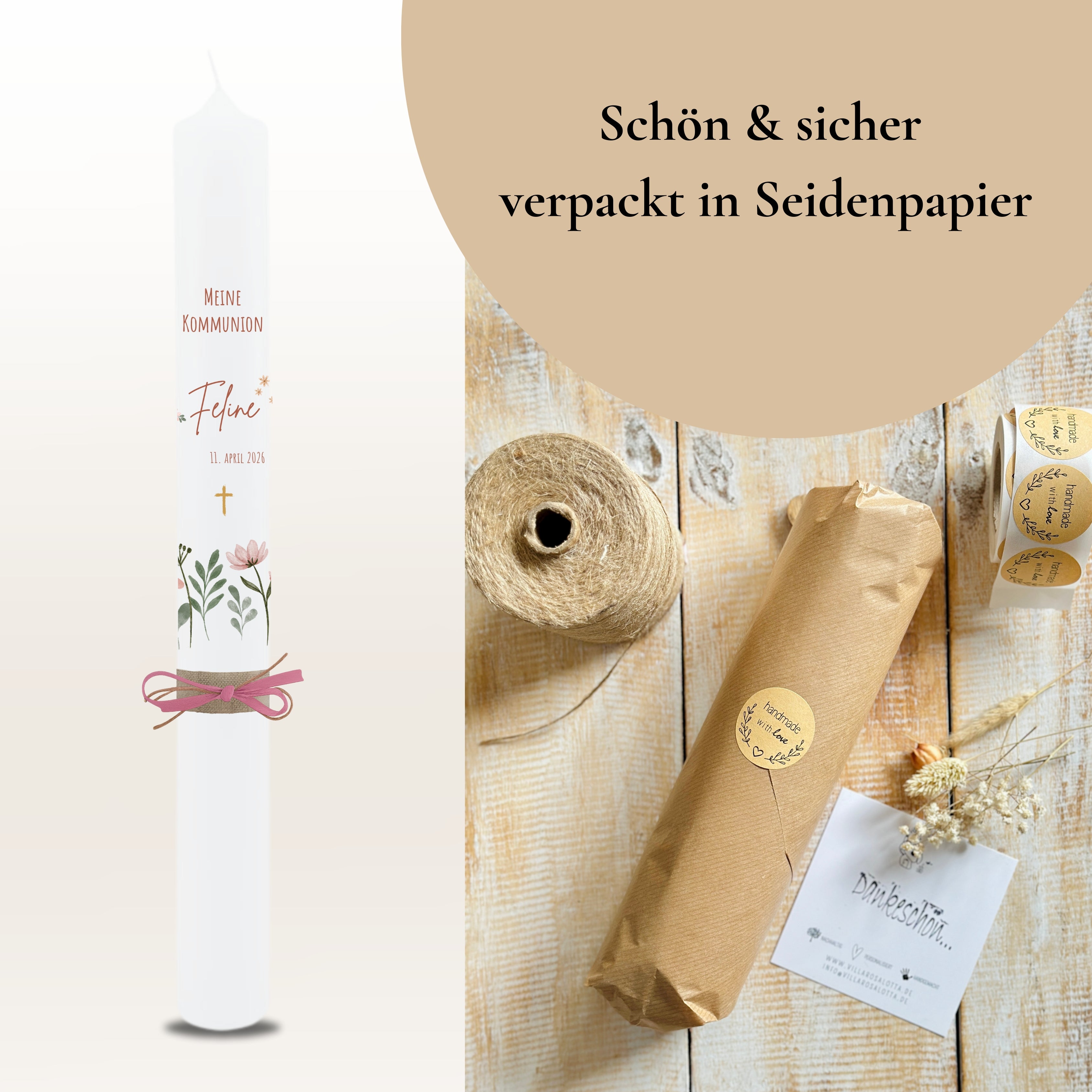 Kommunionkerze Wildblumen rosa – Ansicht 7