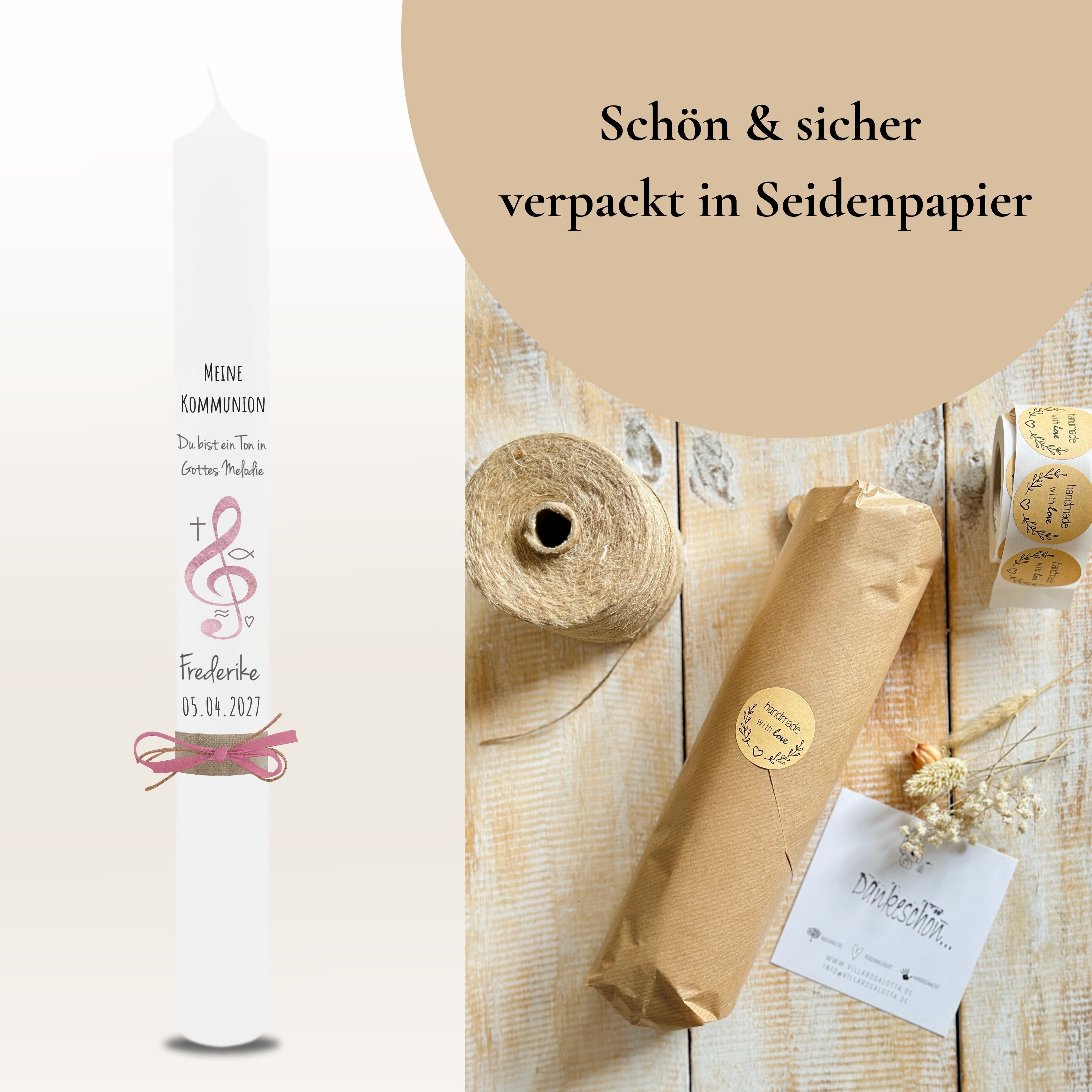 Kommunionkerze Notenschlüssel rosa – Ansicht 7