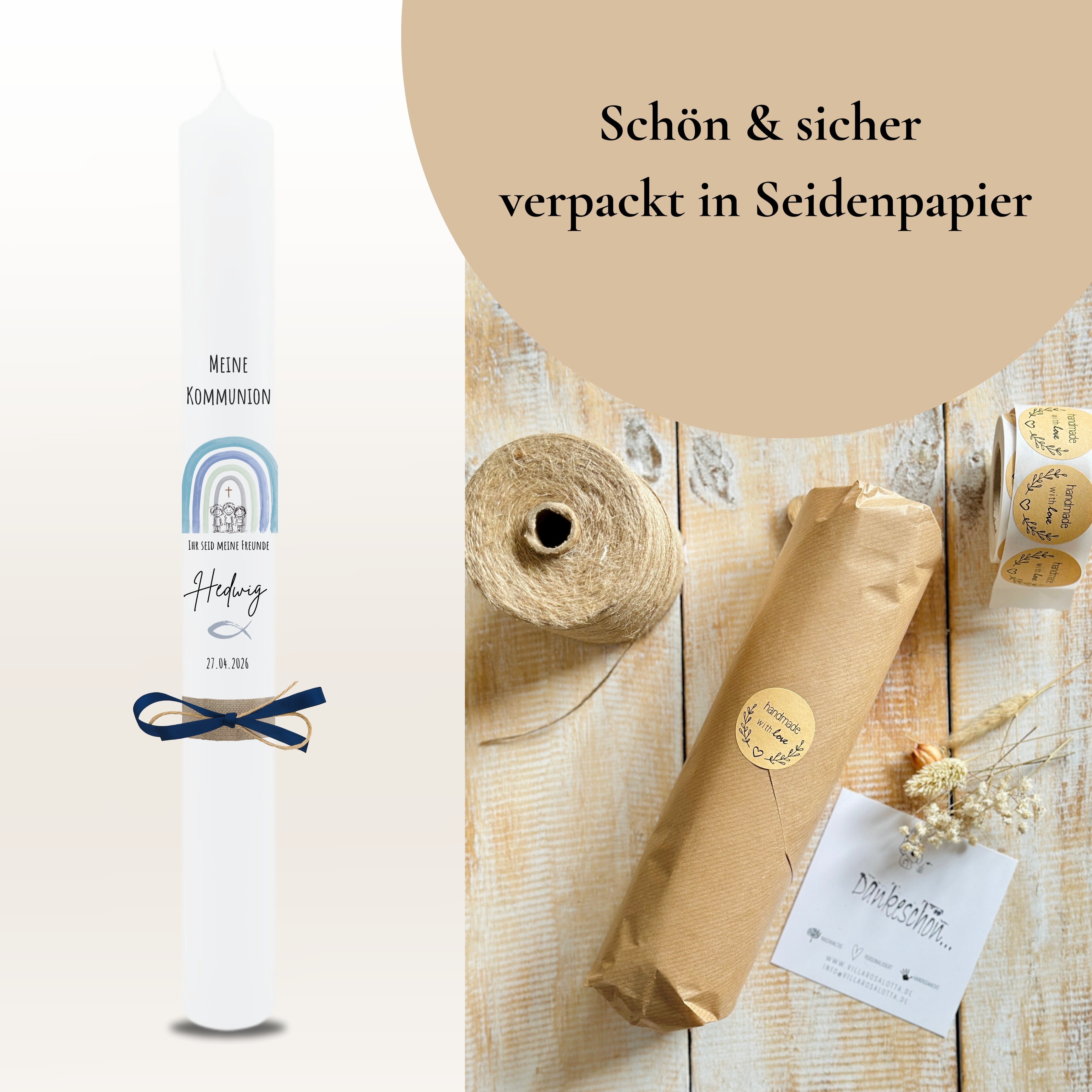 Kommunionkerze Lebensbaum Symbole rosa – Ansicht 7