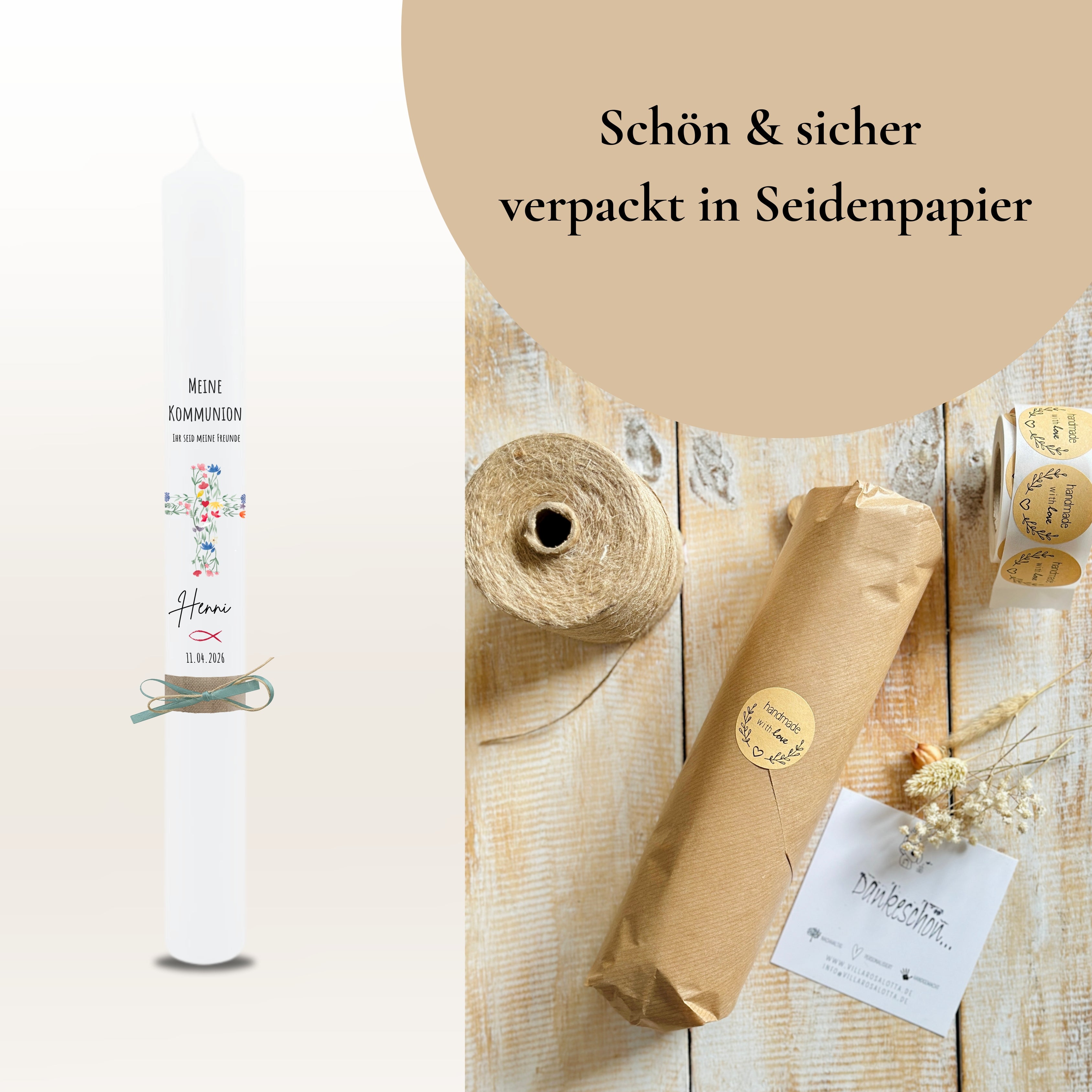Kommunionkerze Lebensbaum Symbole rosa – Ansicht 7