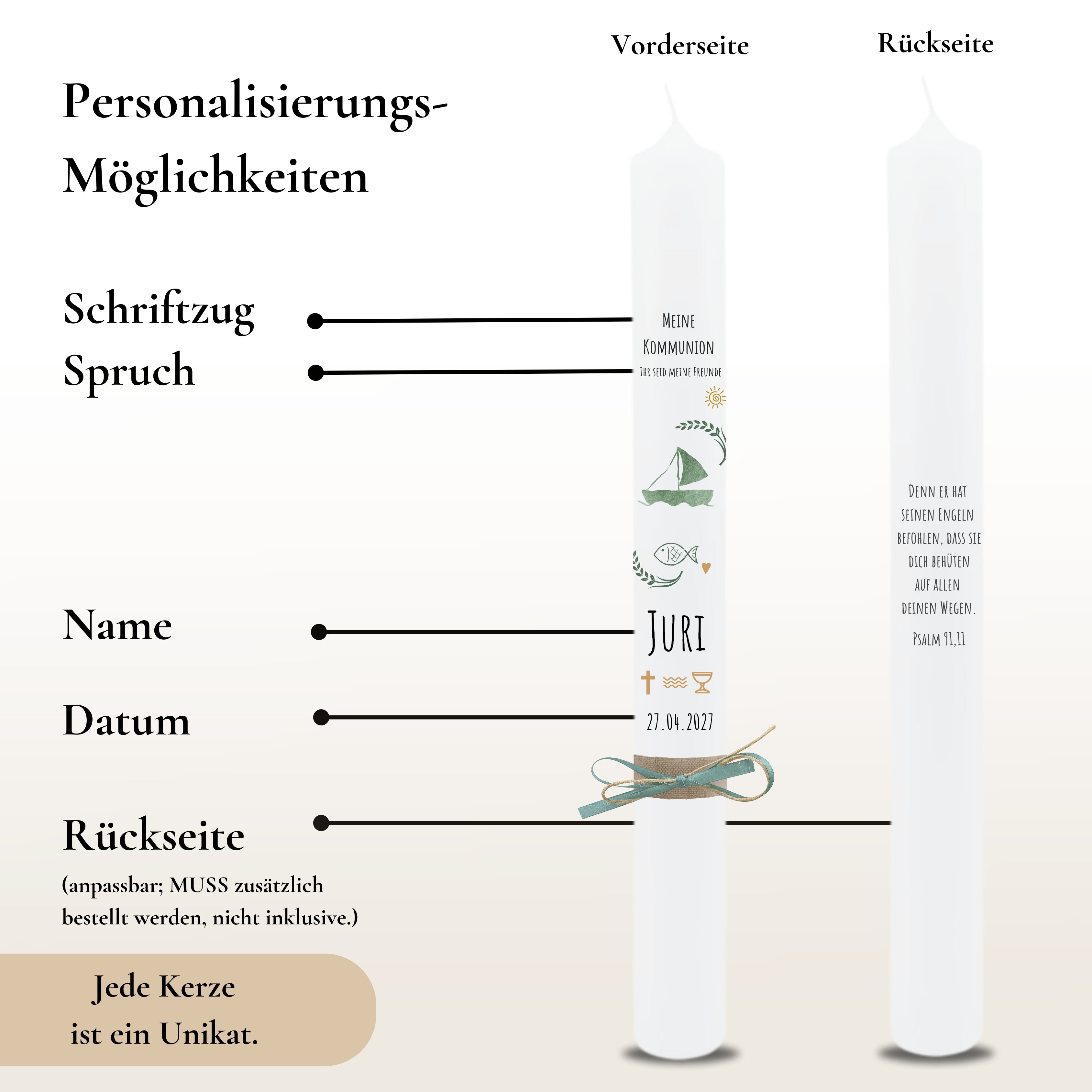 Kommunionkerze Segelboot grün – Ansicht 3