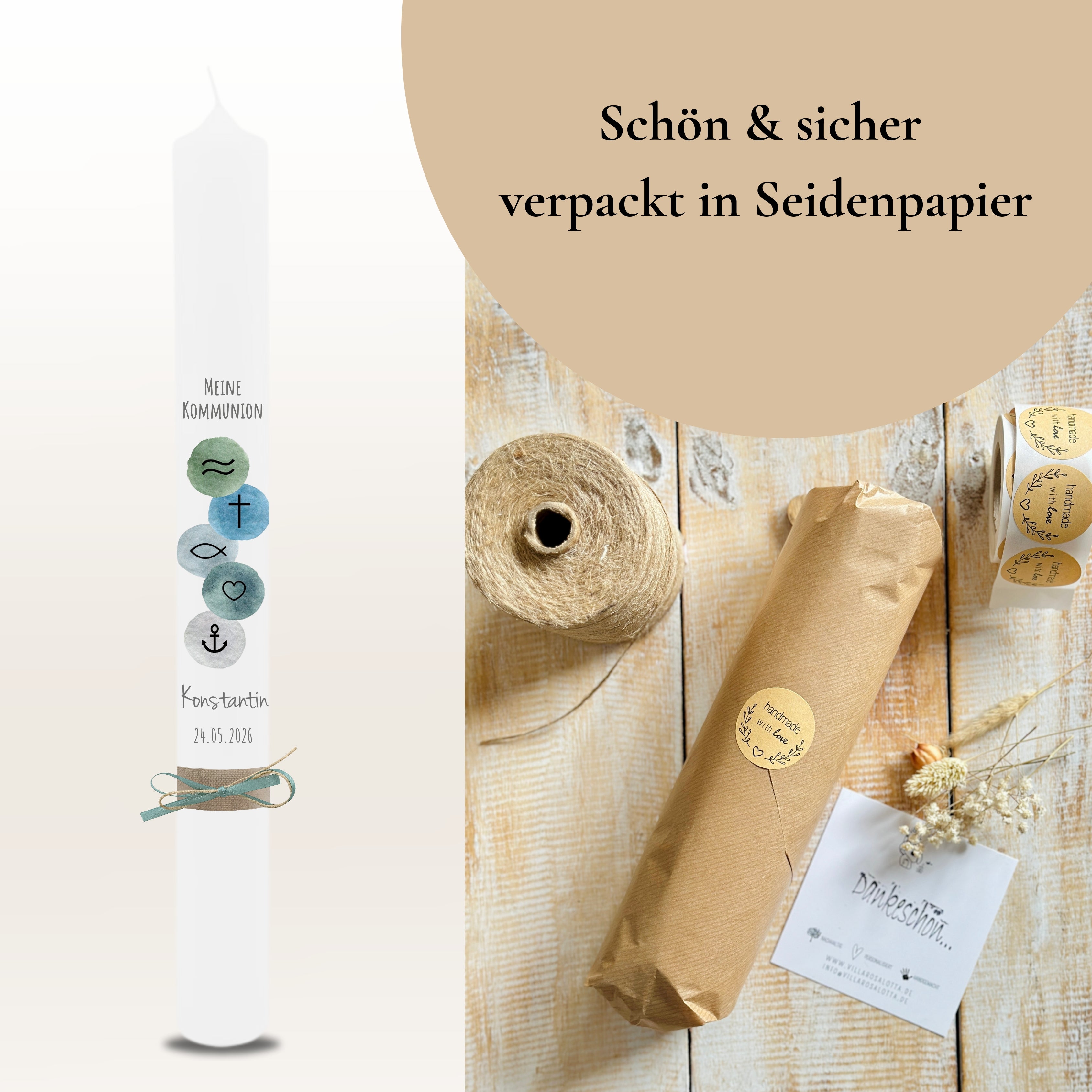Kommunionkerze Symbole blau – Ansicht 7