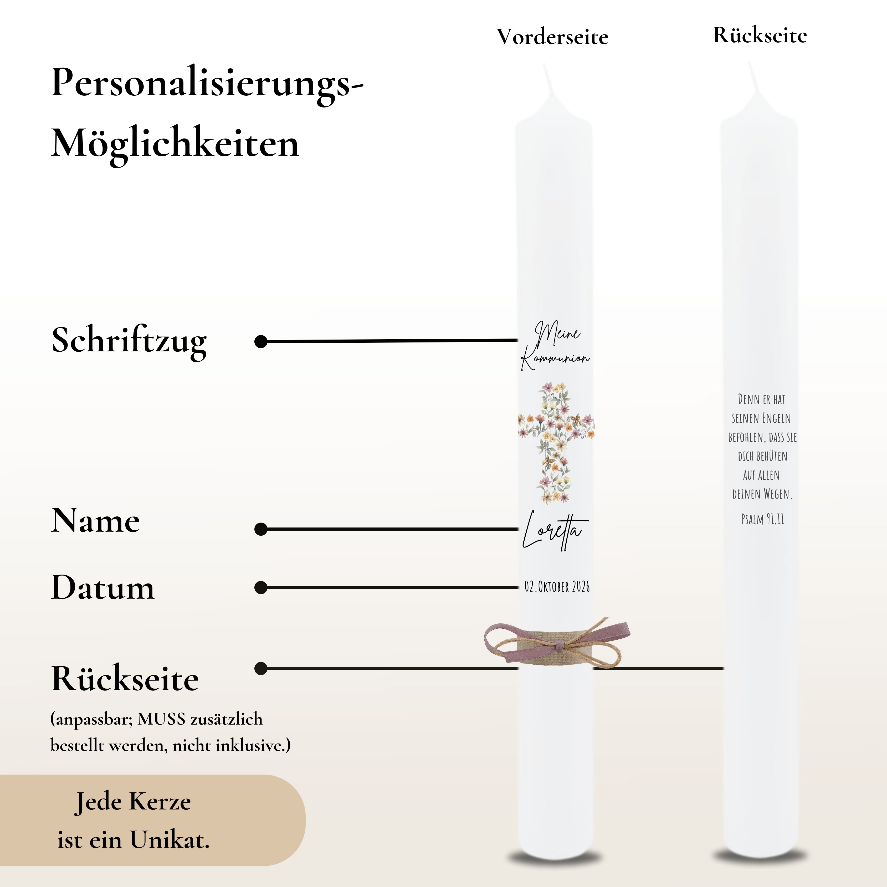 Kommunionkerze Blumenkreuz bunt – Ansicht 3