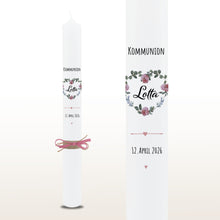 Load image into Gallery viewer, Kommunionkerze Pfingstrosen rosa, personalisiert
