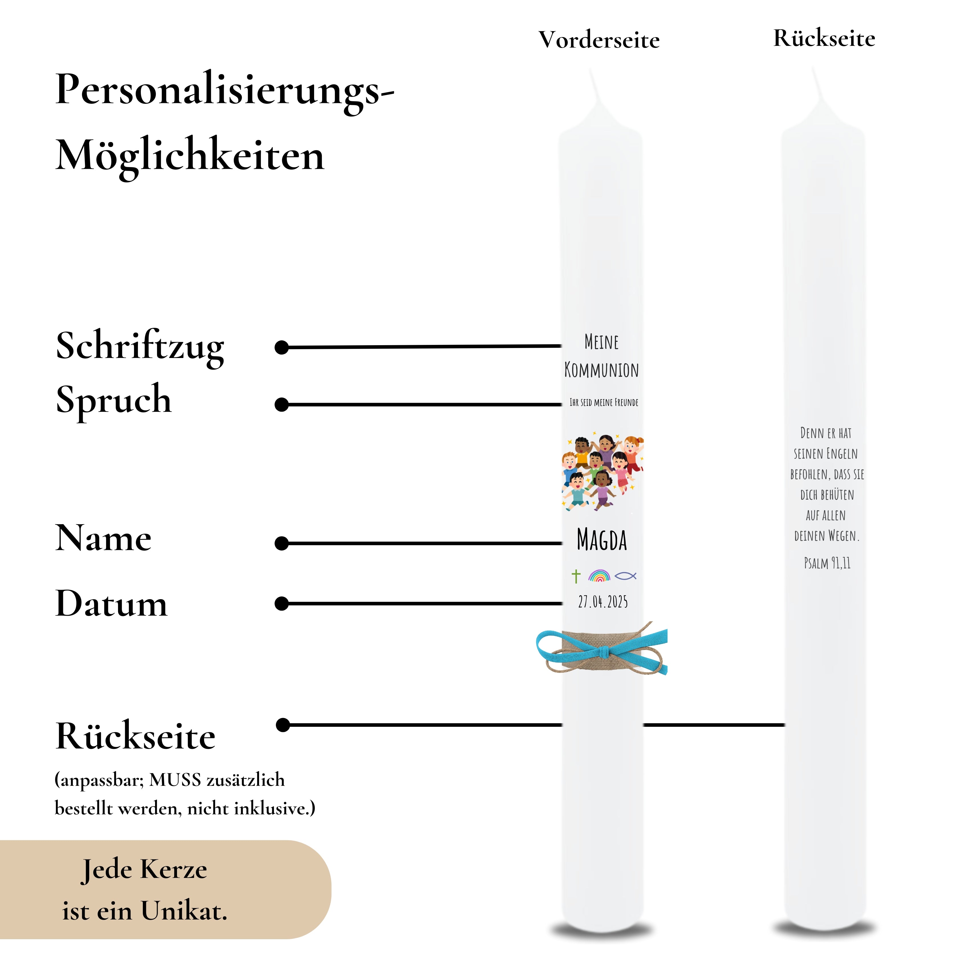 Kommunionkerze Lebensbaum Symbole rosa – Ansicht 3