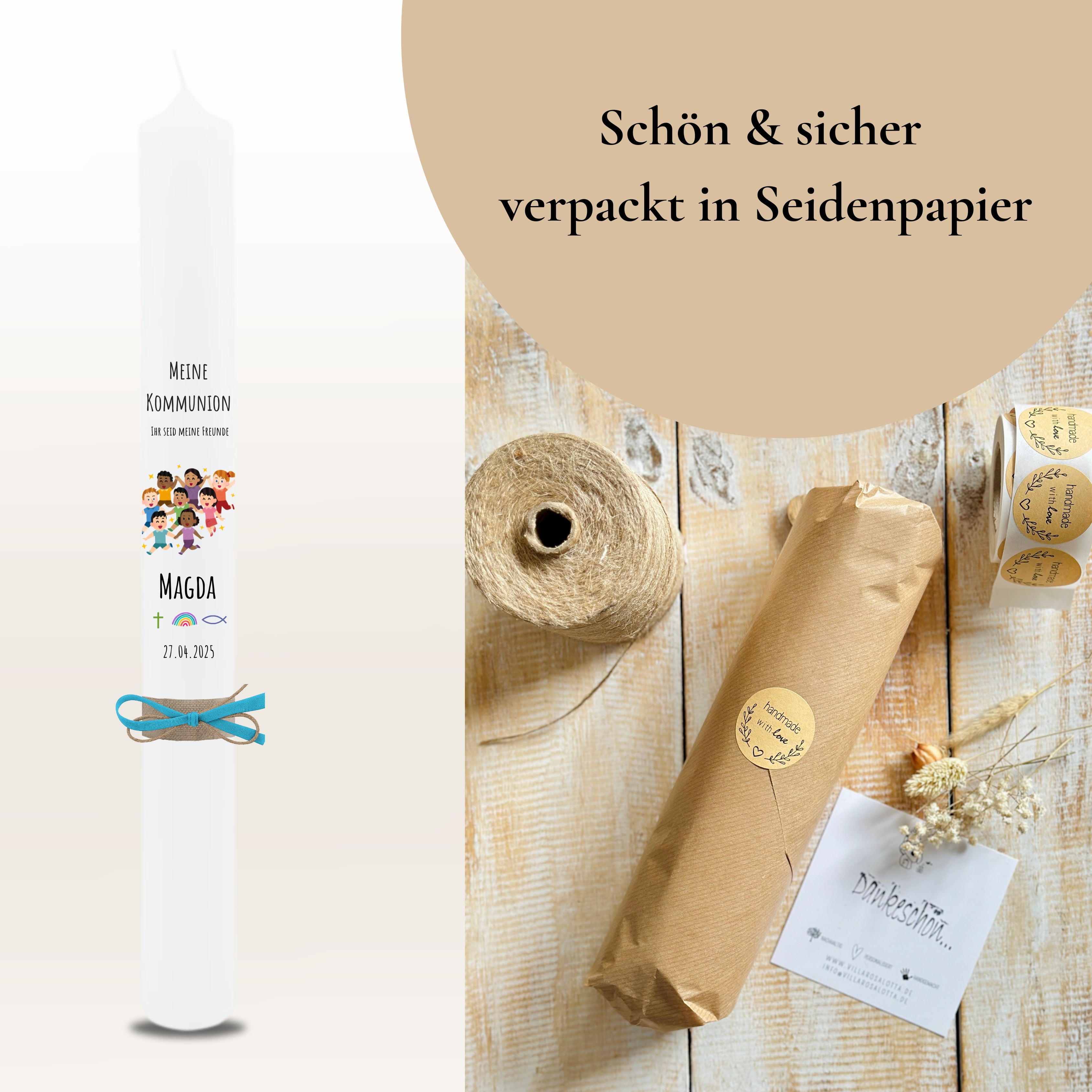 Kommunionkerze Lebensbaum Symbole rosa – Ansicht 7