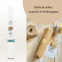 Load image into Gallery viewer, Kommunionkerze Lebensbaum Symbole rosa – Ansicht 7
