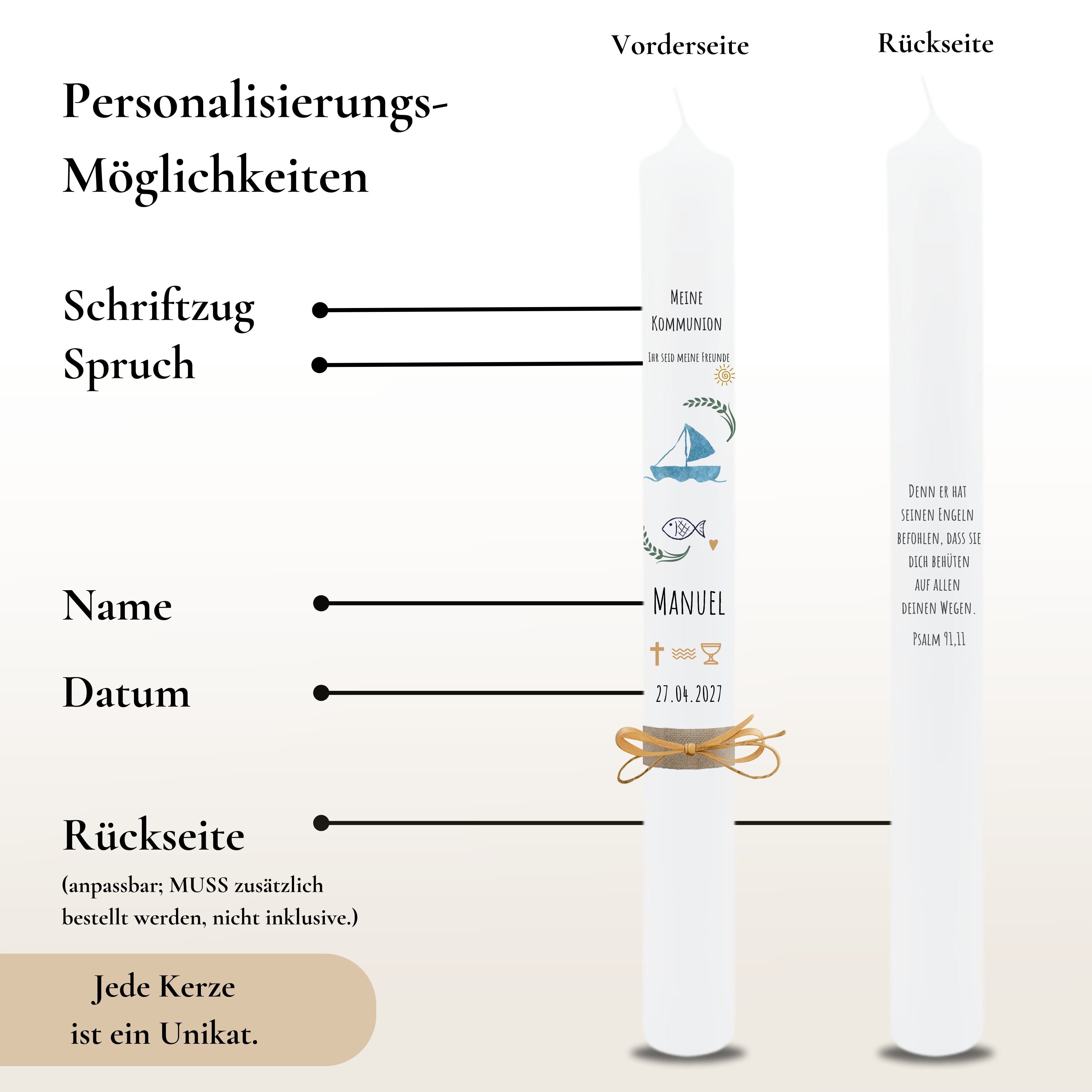Kommunionkerze Segelboot blau – Ansicht 3