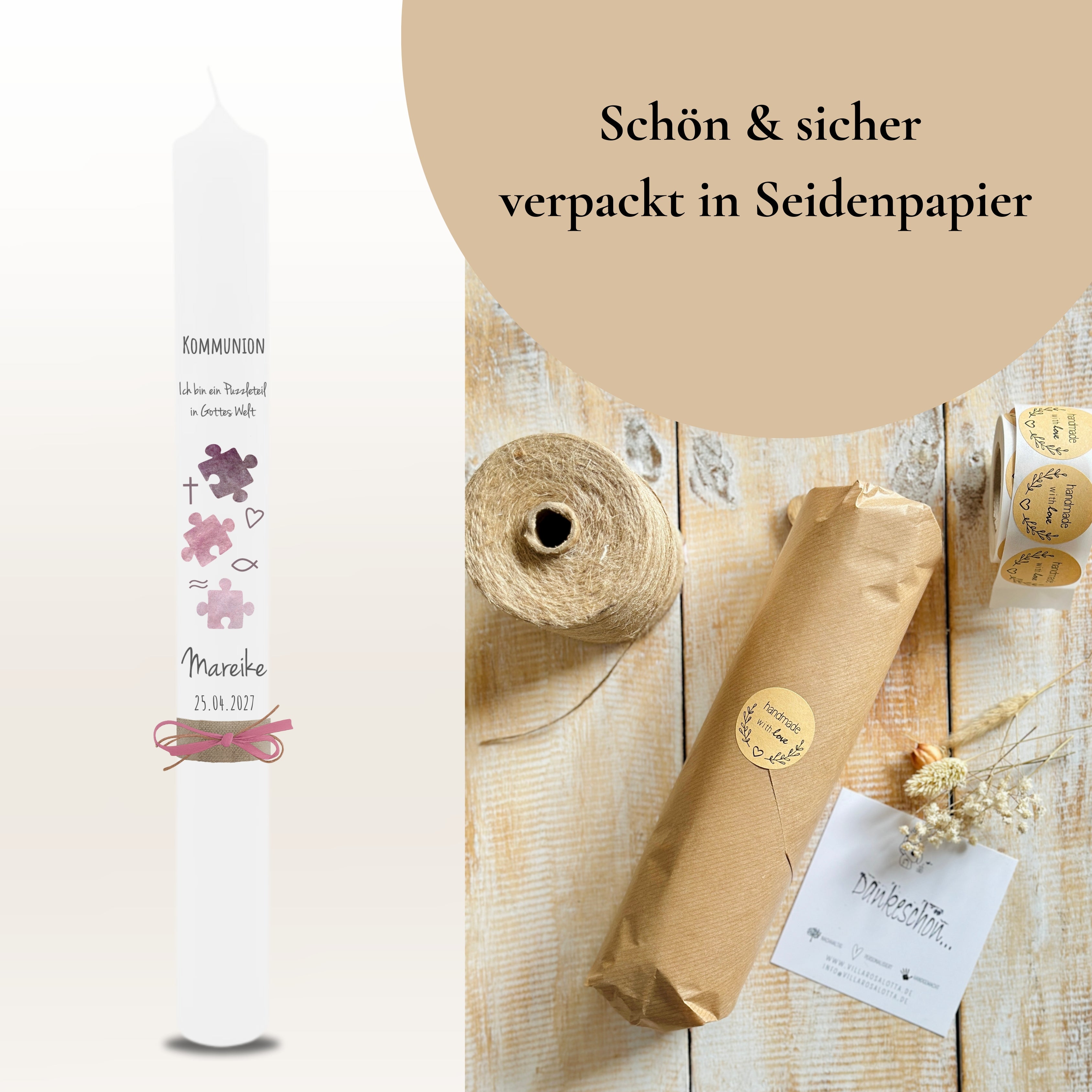Kommunionkerze Puzzle rosa – Ansicht 7