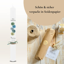 Lade das Bild in den Galerie-Viewer, Kommunionkerze “Marius“ christliche Symbole - personalisiert
