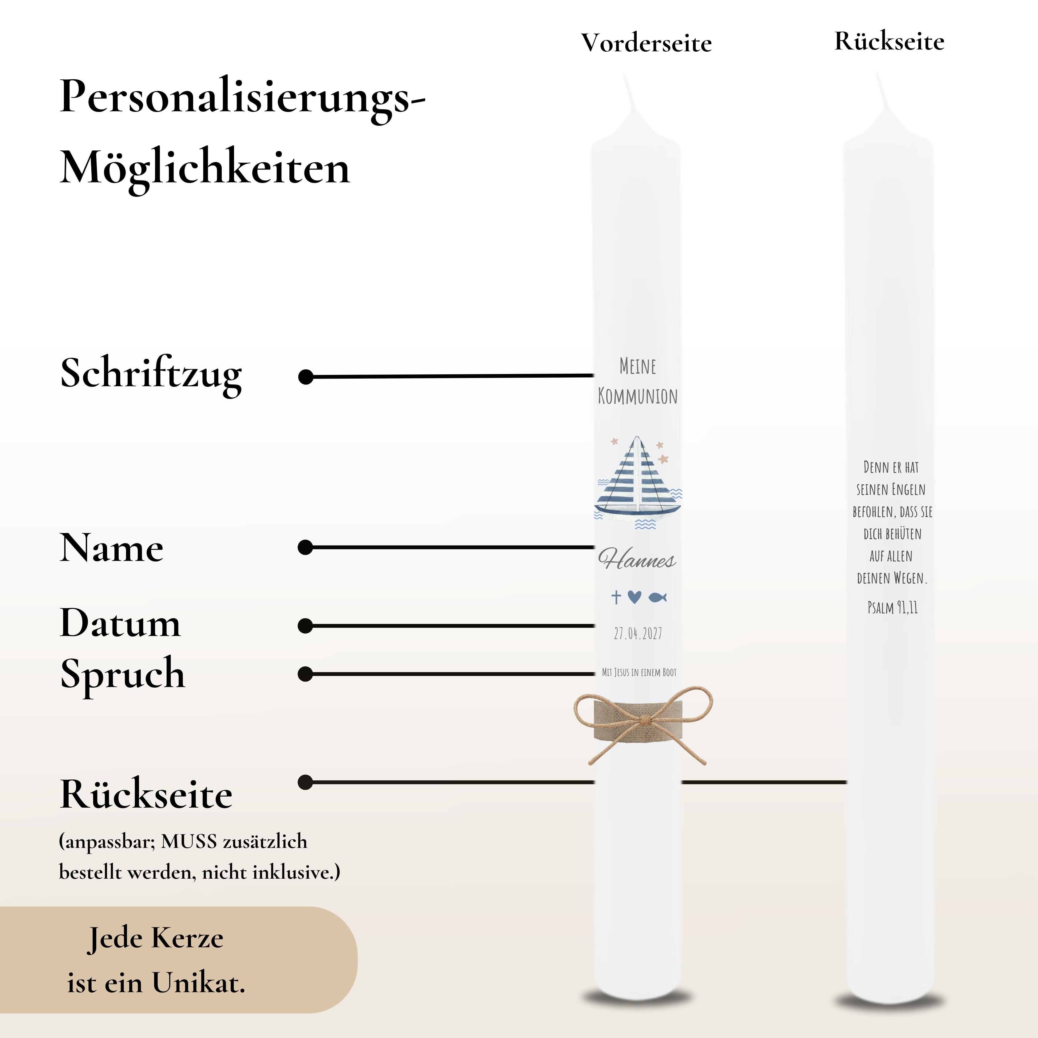 Kommunionkerze Segelboot blau – Ansicht 3