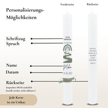 Load image into Gallery viewer, Kommunionkerze Eukalyptus Regenbogen Fluß grau – Ansicht 3
