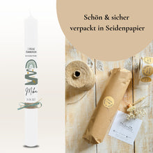 Lade das Bild in den Galerie-Viewer, Kommunionkerze - Mika &quot; Eukalyptus Regenbogen - personalisiert
