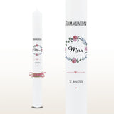 Kommunionkerze Pfingstrosen rosa, personalisiert
