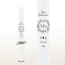 Lade das Bild in den Galerie-Viewer, Kommunionkerze &quot;Penelope&quot; Blumenkranz - personalisiert
