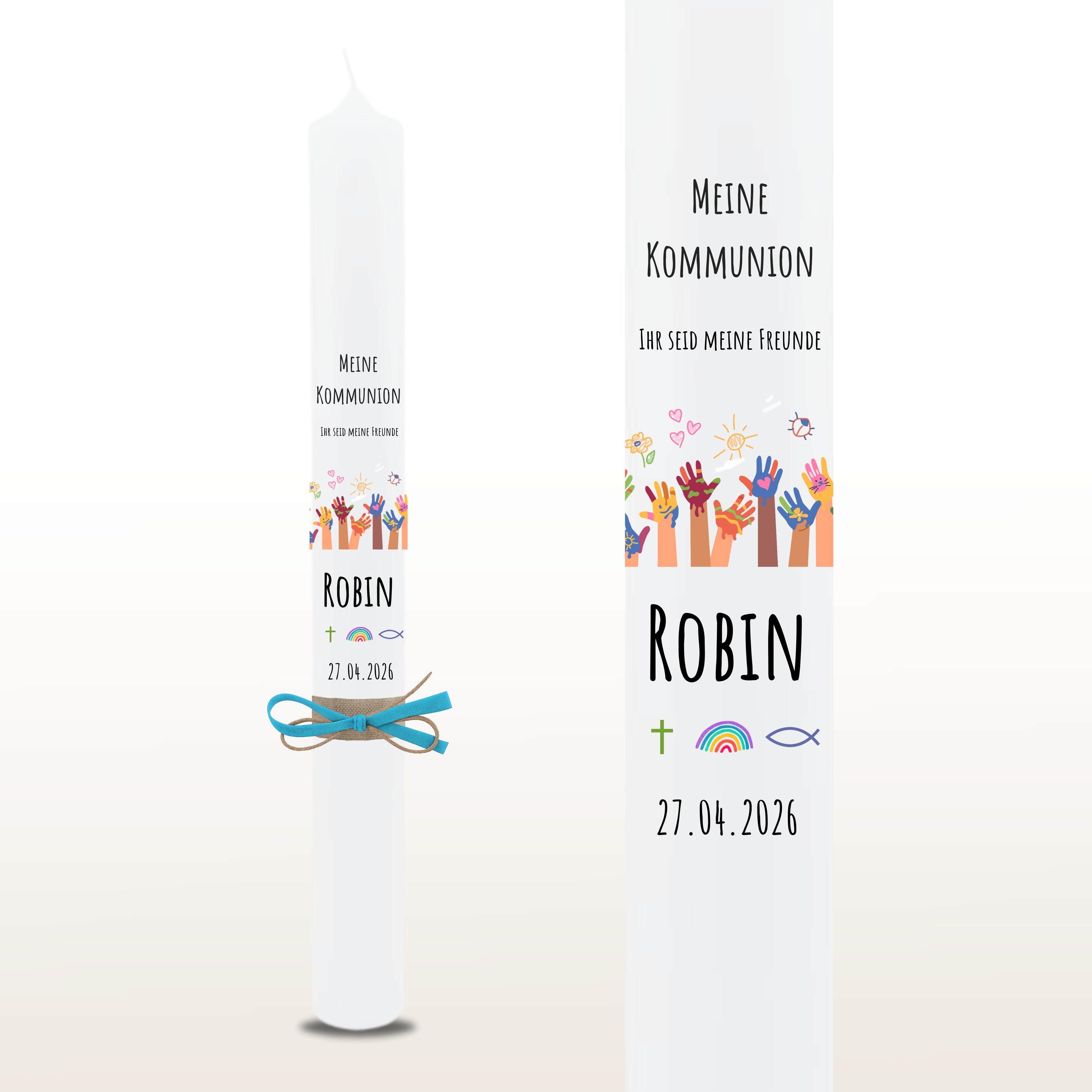 Kommunionkerze Lebensbaum Symbole rosa, personalisiert