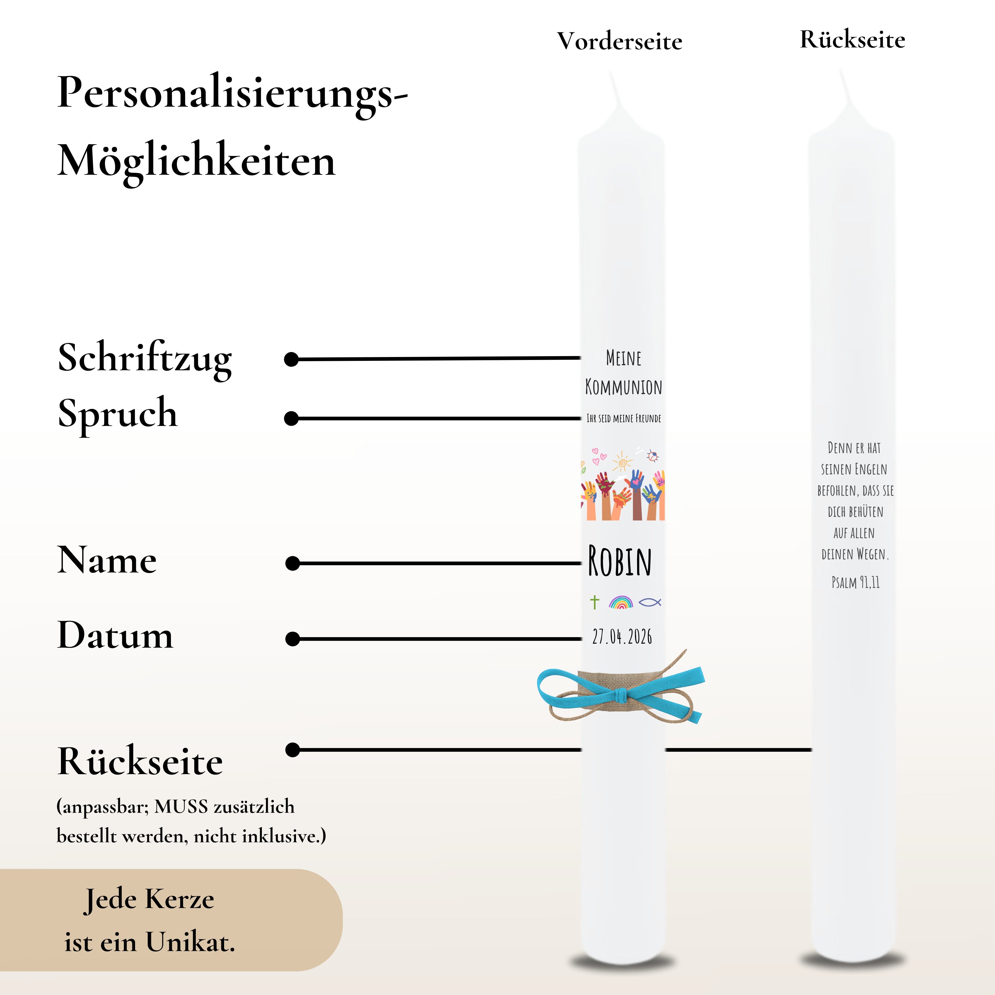 Kommunionkerze Lebensbaum Symbole rosa – Ansicht 3