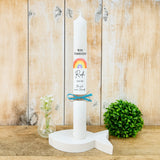 Kommunionkerze Regenbogen grau – Ansicht 2