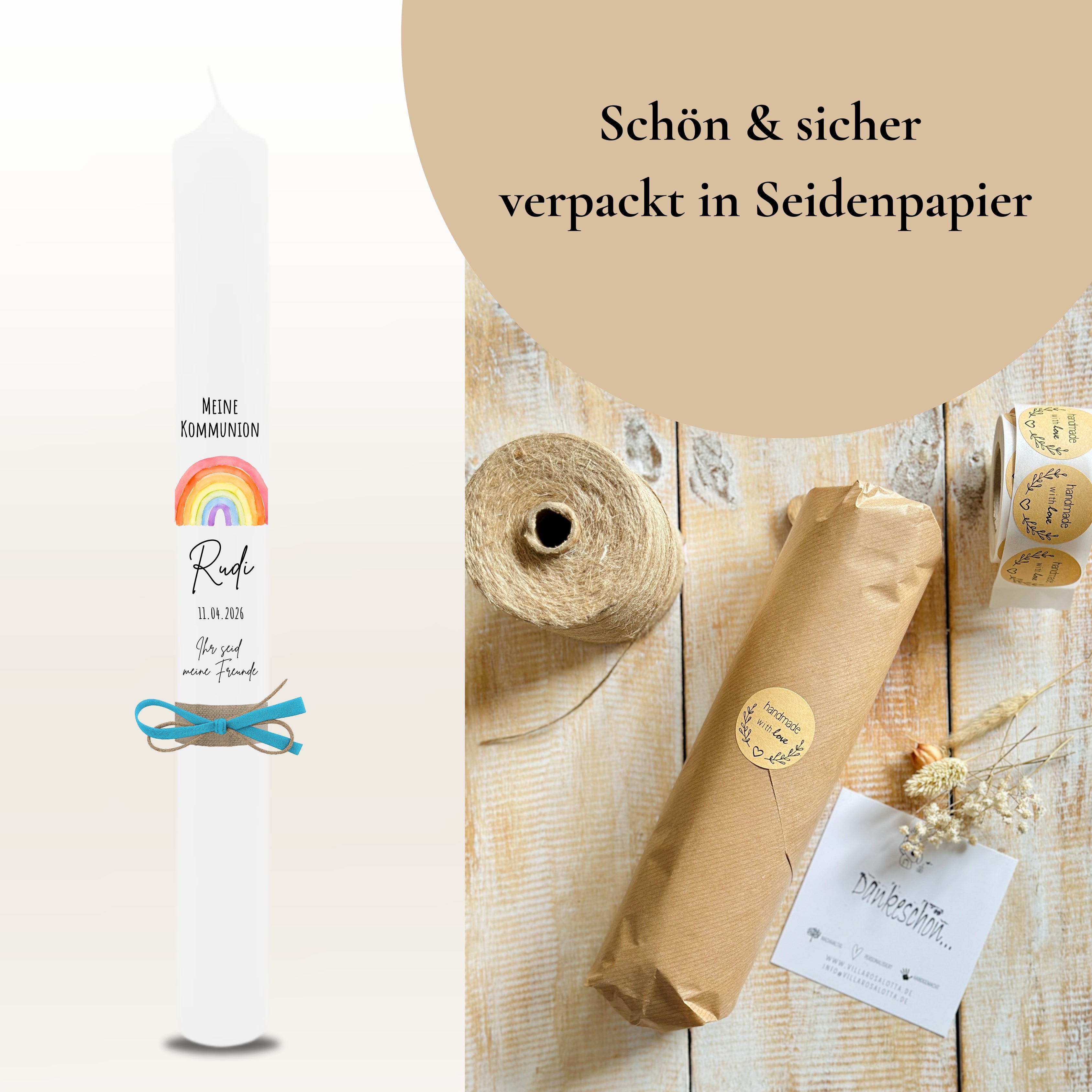 Kommunionkerze Regenbogen grau – Ansicht 7