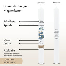 Load image into Gallery viewer, Kommunionkerze Eukalyptus Regenbogen Fluß grau – Ansicht 3

