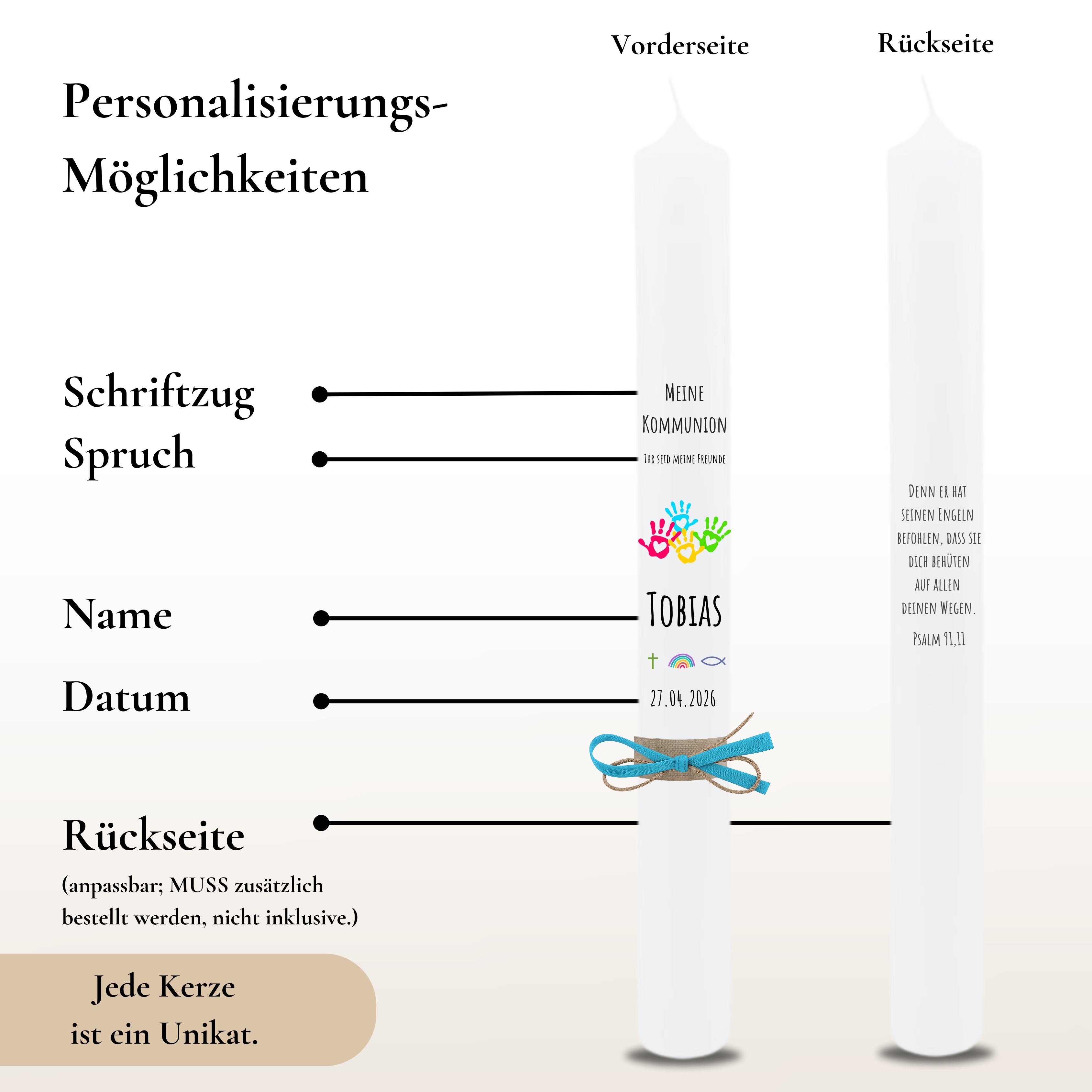 Kommunionkerze Lebensbaum Symbole rosa – Ansicht 3