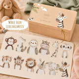 Erinnerungsbox Baby mit Deckel Safari Tiere personalisiert – Ansicht 1