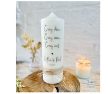 Load image into Gallery viewer, Wedding candle &quot;Kathie&quot; with saying &quot;eternally yours-eternally mine-eternally us&quot; - personalised
