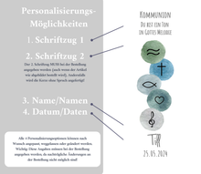 Lade das Bild in den Galerie-Viewer, Kommunionkerze &quot; Du bist ein Ton in Gottes Melodie - Till &quot; christliche Symbole blau grün - personalisiert
