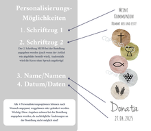Lade das Bild in den Galerie-Viewer, Kommunionkerze &quot; Kommt her und esst-Donata&quot; - personalisiert
