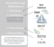 Lade das Bild in den Galerie-Viewer, Kommunionkerze &quot; Kommt her und esst-Kirsten&quot; - personalisiert
