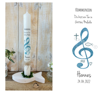 Load image into Gallery viewer, Kommunionkerze &quot;Ton Gottes Melodie-Henning&quot; - personalisiert
