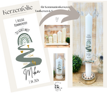 Charger l&#39;image dans la galerie, Kerzenfolie *Du gehst mit* Regenbogen &quot;Mika&quot; * Kommunionkerze | Taufkerze | Konfirmationskerze * - Kerzensticker personalisiert DIY
