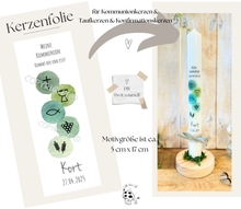 Lade das Bild in den Galerie-Viewer, Kerzenfolie &quot;Kort - Kommt her und esst&quot; * Kommunionkerze | Taufkerze | Konfirmationskerze * - Kerzensticker personalisiert DIY
