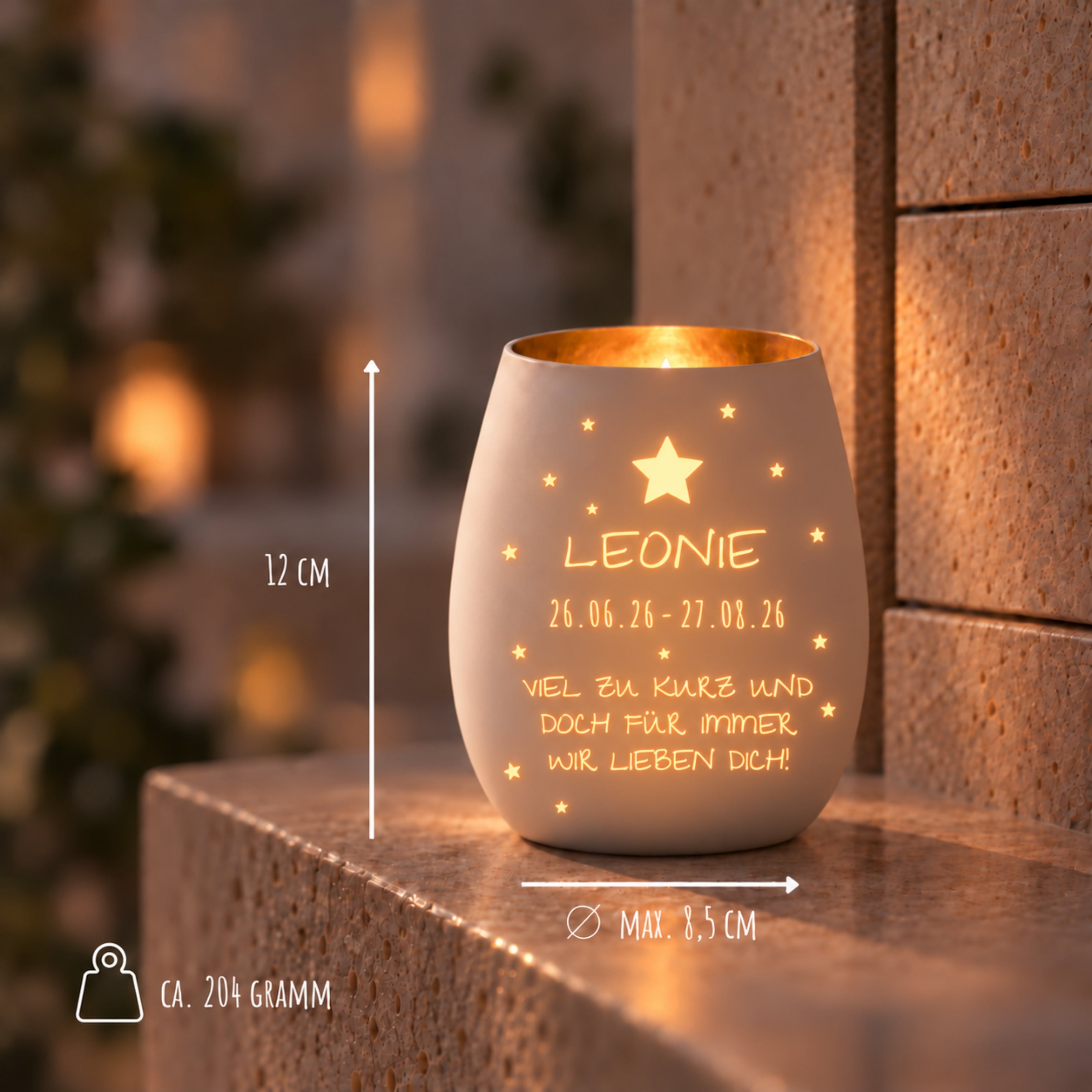 Trauerlicht aus Glas mit Gravur Sternenkind – Ansicht 3