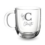 Glastasse mit Gravur Monogramm, personalisiert mit Initiale und Namen