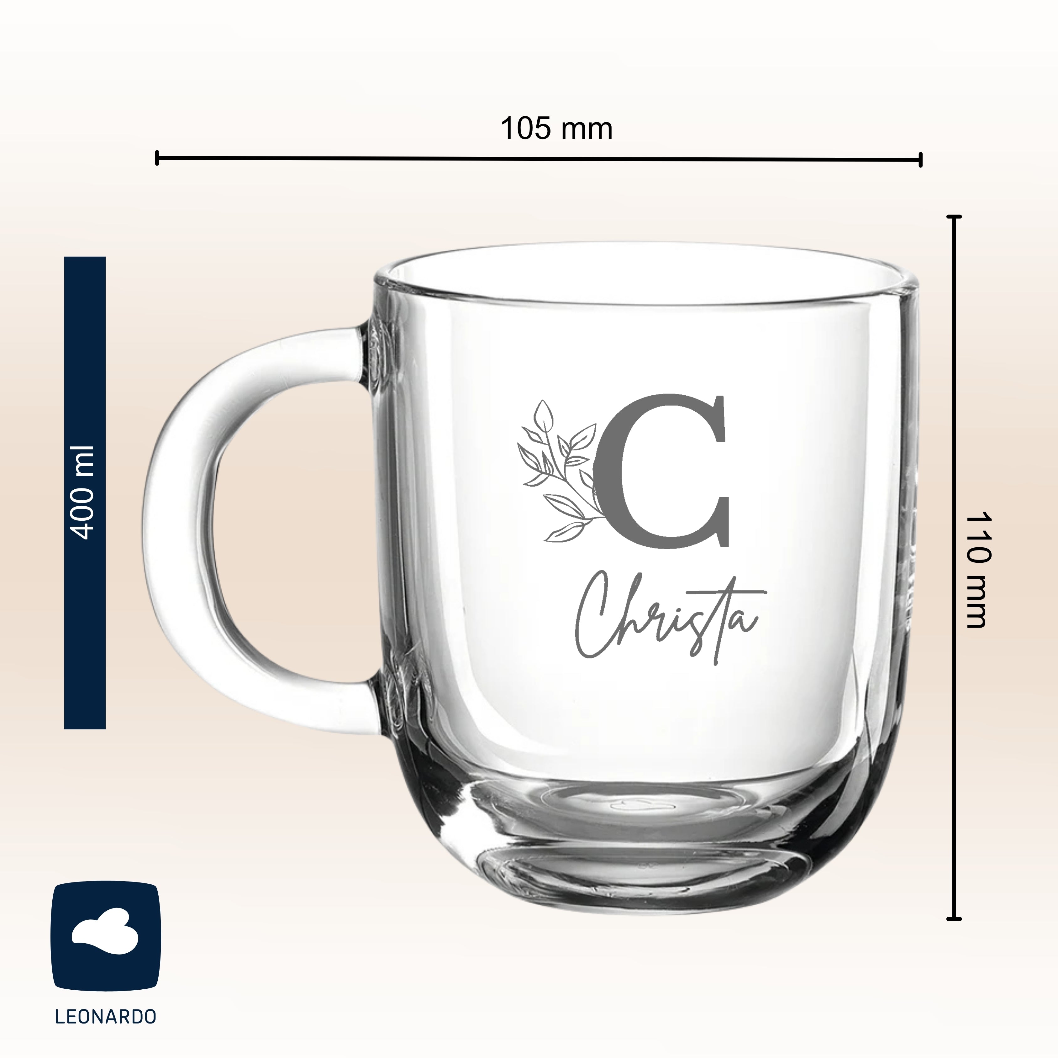Glastasse mit Gravur Monogramm – Ansicht 2