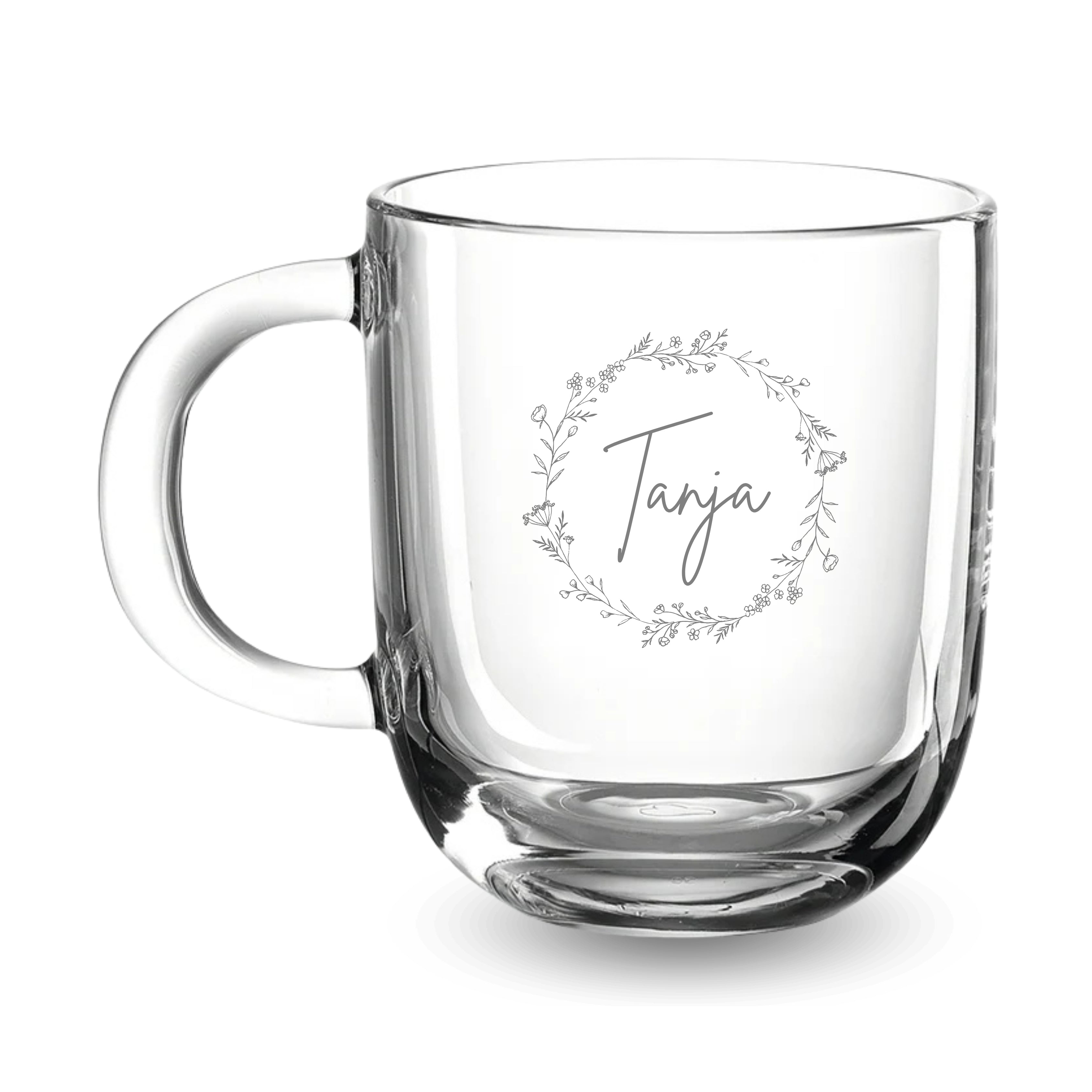 Glastasse mit Gravur, personalisiert mit Namen