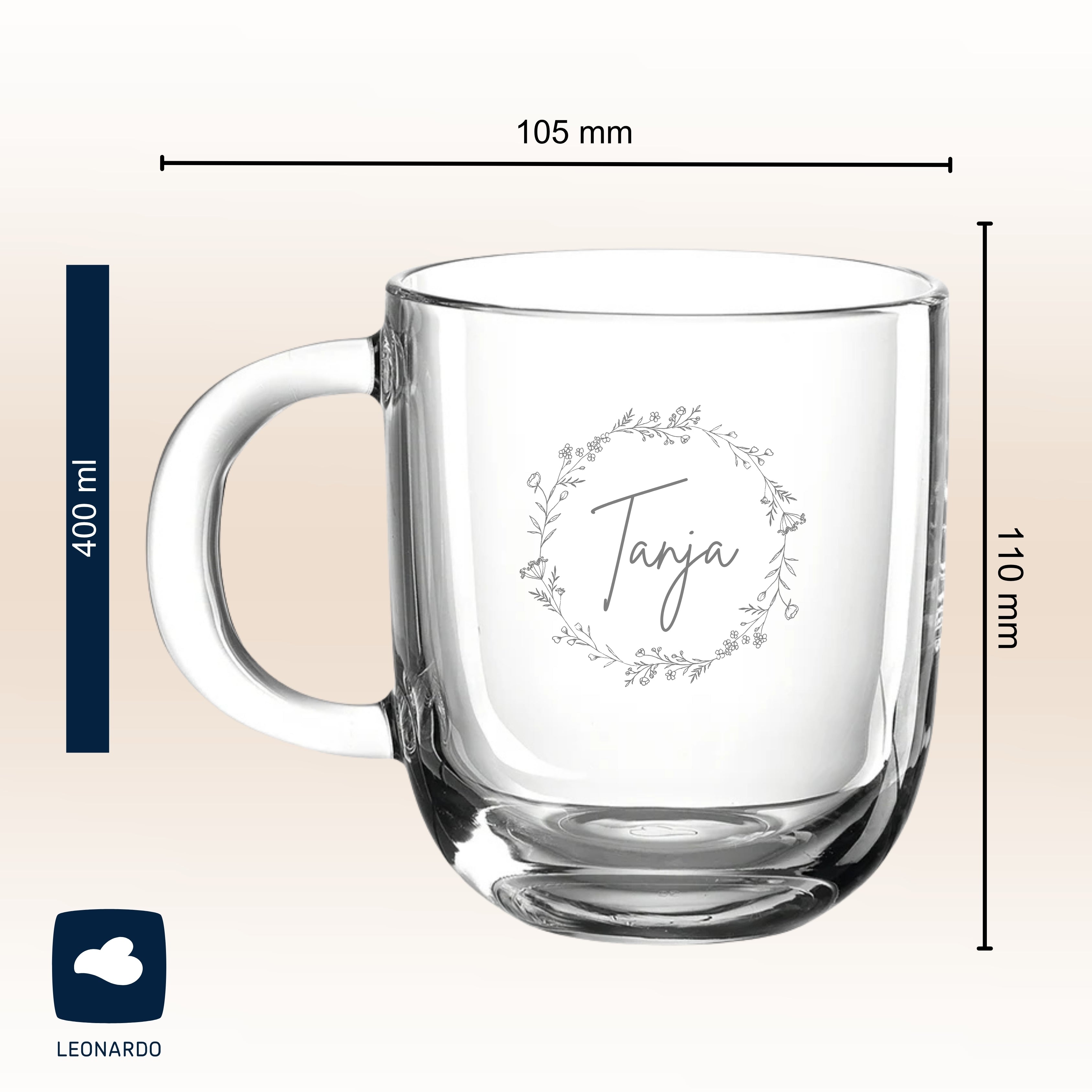 Glastasse mit Gravur – Ansicht 2