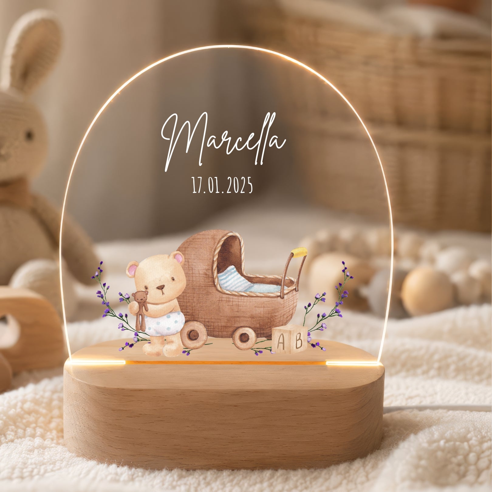 LED-Nachtlicht für Kinder mit Motiv Teddybär, personalisiert