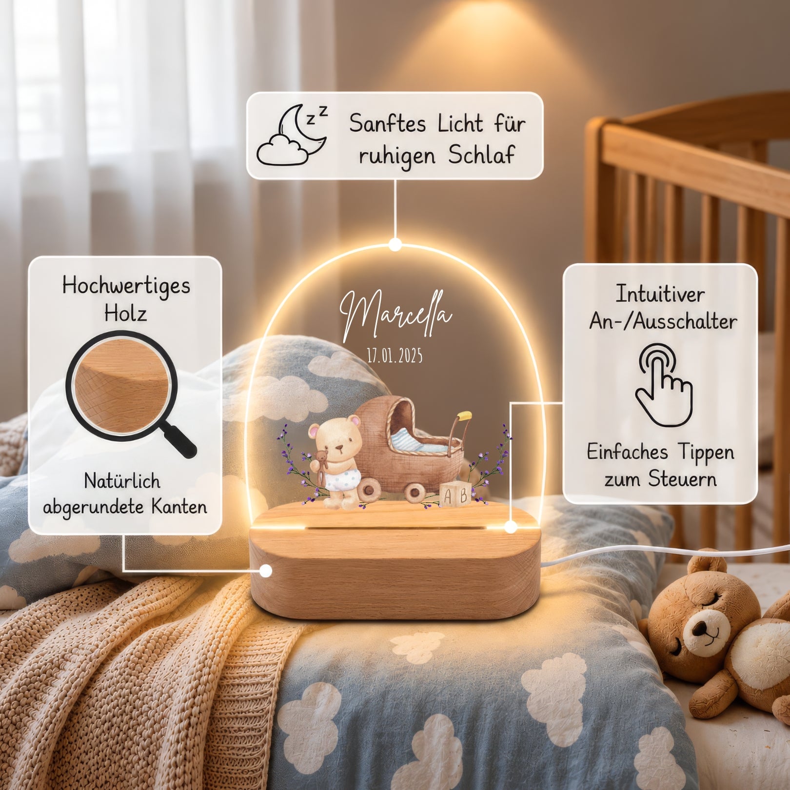 LED-Nachtlicht für Kinder mit Motiv Teddybär – Ansicht 6
